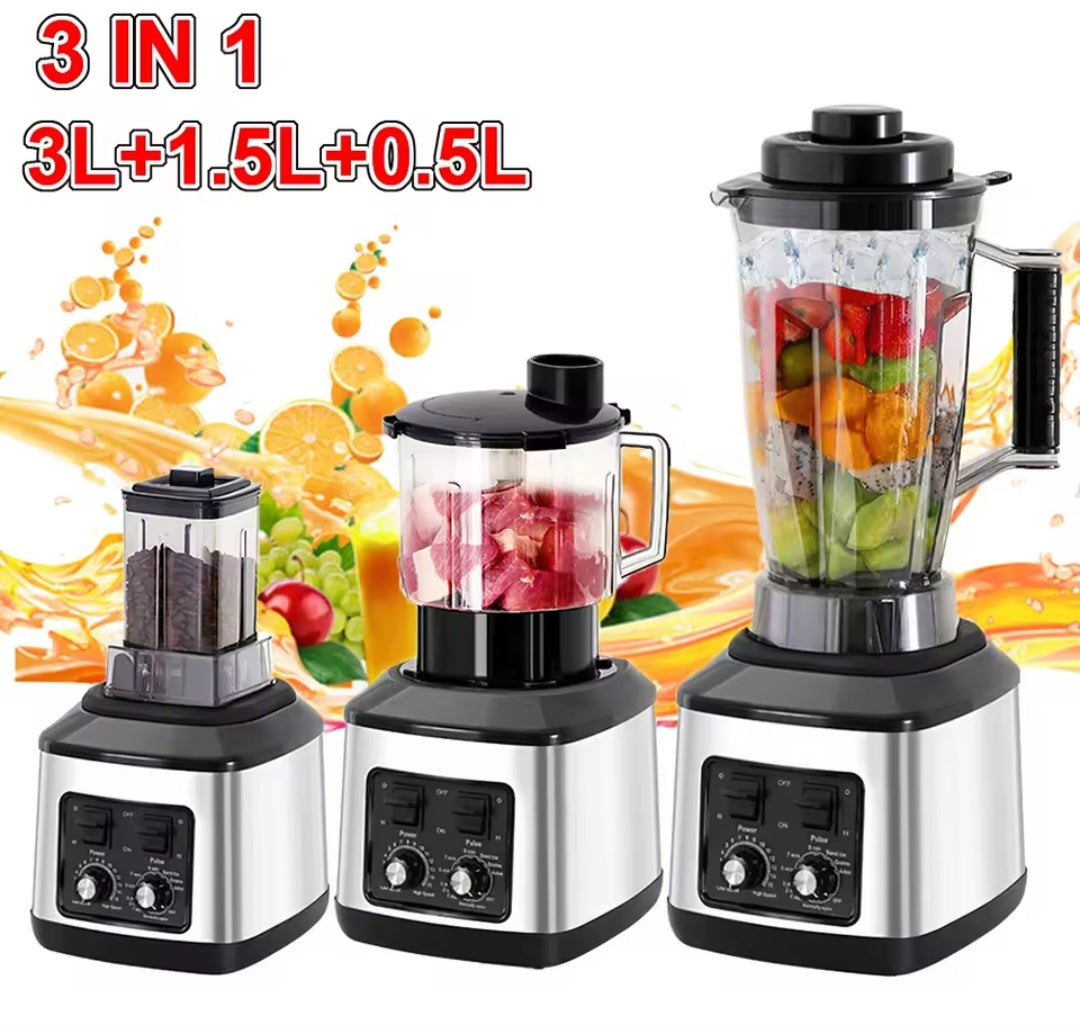 Licuadora eléctrica 3 en 1, exprimidor mixto multifuncional de combustible de 9500W, batidora, contenedor de 3L, 1,5l y 0,5l, procesador de alimentos boxer